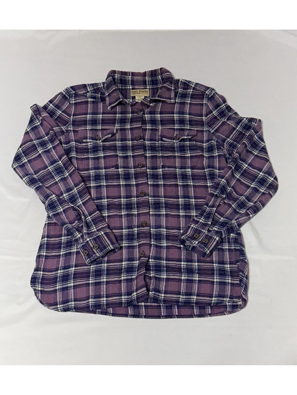 Tall Pines Woolrich Womens Purple Plaid Flannel Button Down Shirt Large Cabin